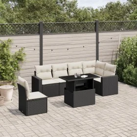 7-teiliges Gartensofa-Set mit schwarzen synthetischen Rattankissen von vidaXL, Gartensets - Ref: Foro24-3267306, Preis: 465,9...