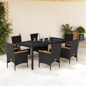 Garden dining set 7 pieces with black glass synthetic rattan cushions by vidaXL, Garden sets - Ref: Foro24-3278649, Price: 58...