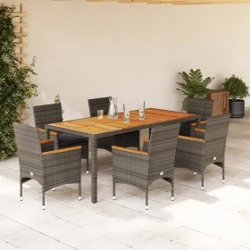 7-piece garden dining set with gray acacia PE rattan cushions by vidaXL, Garden sets - Ref: Foro24-3278637, Price: 610,46 €, ...