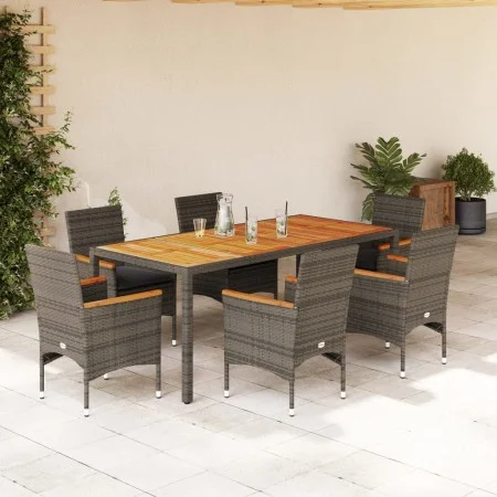7-piece garden dining set with gray acacia PE rattan cushions by vidaXL, Garden sets - Ref: Foro24-3278637, Price: 610,46 €, ...