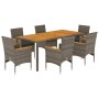 Set de comedor jardín 7 pzas con cojines ratán PE acacia gris de vidaXL, Conjuntos de jardín - Ref: Foro24-3278637, Precio: 5...