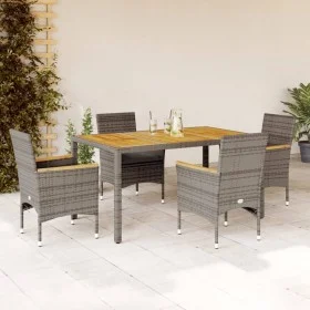 5-teiliges Garten-Essset mit Kissen aus grauem Akazien-PE-Rattan von vidaXL, Gartensets - Ref: Foro24-3278635, Preis: 439,68 ...