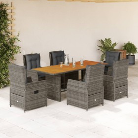 Set comedor jardín 7 pzas y cojines ratán sintético gris