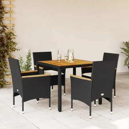 5-teiliges Garten-Essset mit Kissen aus schwarzem Akazien-PE-Rattan von vidaXL, Gartensets - Ref: Foro24-3278628, Preis: 390,...
