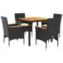 5-teiliges Garten-Essset mit Kissen aus schwarzem Akazien-PE-Rattan von vidaXL, Gartensets - Ref: Foro24-3278628, Preis: 390,...