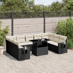 Set de sofás de jardín 10 pzas cojines ratán sintético negro de vidaXL, Conjuntos de jardín - Ref: Foro24-3268106, Precio: 60...