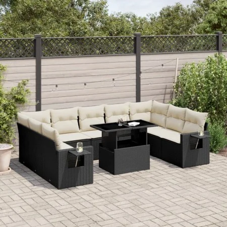 Set de sofás de jardín 10 pzas cojines ratán sintético negro de vidaXL, Conjuntos de jardín - Ref: Foro24-3268106, Precio: 63...