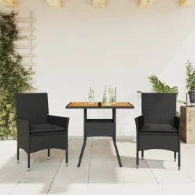 3-piece garden dining set with black acacia PE rattan cushions by vidaXL, Garden sets - Ref: Foro24-3278711, Price: 218,78 €,...