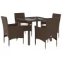 Garden dining set 5 pieces with brown glass synthetic rattan cushions by vidaXL, Garden sets - Ref: Foro24-3278550, Price: 35...