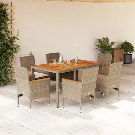 7-piece garden dining set with beige acacia PE rattan cushions by vidaXL, Garden sets - Ref: Foro24-3278642, Price: 567,20 €,...