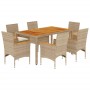 7-piece garden dining set with beige acacia PE rattan cushions by vidaXL, Garden sets - Ref: Foro24-3278642, Price: 550,51 €,...