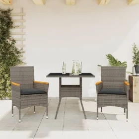 Garden dining set 3 pieces and gray glass synthetic rattan cushions by vidaXL, Garden sets - Ref: Foro24-3278705, Price: 216,...