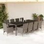 Garten-Essgruppe 11-teilig mit Kissen aus synthetischem Rattan und grauem Glas von vidaXL, Gartensets - Ref: Foro24-3278592, ...
