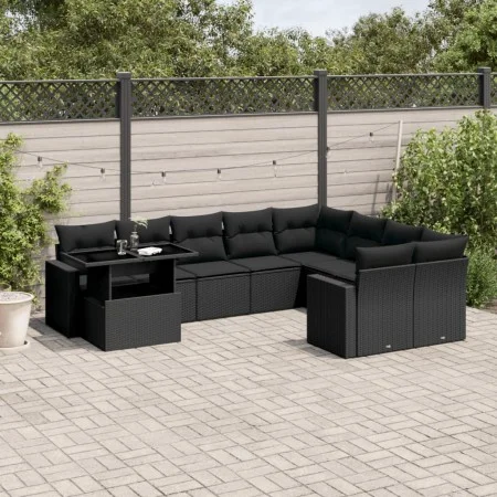 Garden sofa set 10 pieces with black synthetic rattan cushions by vidaXL, Garden sets - Ref: Foro24-3267505, Price: 681,94 €,...