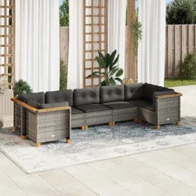7-teiliges Gartensofa-Set mit grauen synthetischen Rattankissen von vidaXL, Gartensets - Ref: Foro24-3261972, Preis: 621,55 €...