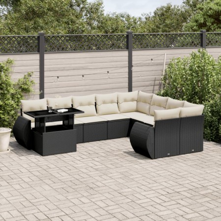 Gartensofa-Set 10-teilig mit schwarzen synthetischen Rattankissen von vidaXL, Gartensets - Ref: Foro24-3268766, Preis: 660,66...
