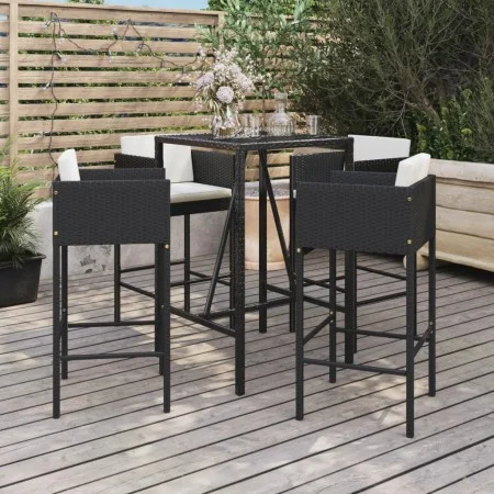 Gartentisch und Hochhocker 5 Stück und schwarze PE-Rattankissen von vidaXL, Gartensets - Ref: Foro24-3200662, Preis: 402,00 €...