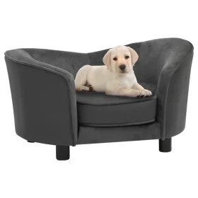 Dark gray plush and synthetic leather dog sofa 69x49x40 cm by vidaXL, Beds for dogs - Ref: Foro24-171033, Price: 107,47 €, Di...