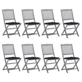 8 pcs folding garden chairs and solid acacia wood cushions by vidaXL, Garden chairs - Ref: Foro24-3078312, Price: 408,50 €, D...