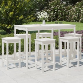 Set de mesa y taburetes altos jardín 7 pzas madera pino blanco