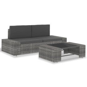 3-teiliges Gartenmöbel-Set aus grauem Kunststoff-Rattan von vidaXL, Modulare Sofas für den Außenbereich - Ref: Foro24-49527, ...