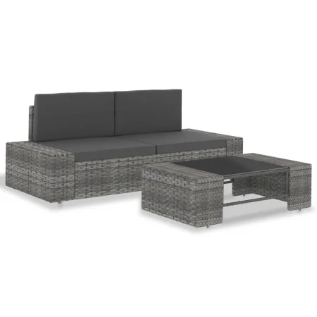 3-teiliges Gartenmöbel-Set aus grauem Kunststoff-Rattan von vidaXL, Modulare Sofas für den Außenbereich - Ref: Foro24-49527, ...