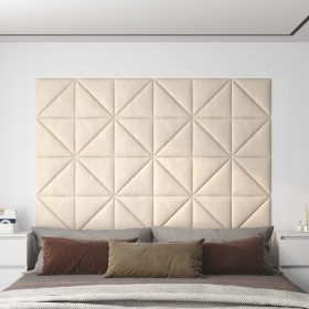 Paneles de pared 12 uds terciopelo crema 30x30 cm 0,54 m²