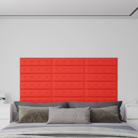 Paneles de pared 12 uds cuero sintético rojo 60x15 cm 1,08 m²