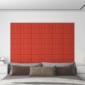 Paneles de pared 12 uds cuero sintético rojo 30x15 cm 0,54 m²