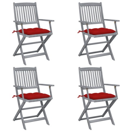 Klappbare Gartenstühle, 4 Stück, Kissen aus massivem Akazienholz von vidaXL, Gartenstühle - Ref: Foro24-3064530, Preis: 188,3...