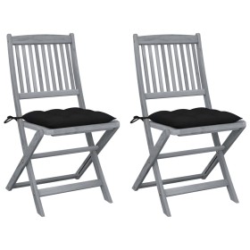 Folding garden chairs 2 pcs cushions solid acacia wood by vidaXL, Garden chairs - Ref: Foro24-3064558, Price: 142,24 €, Disco...
