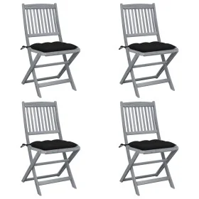 Klappbare Gartenstühle, 4 Stück, Kissen aus massivem Akazienholz von vidaXL, Gartenstühle - Ref: Foro24-3064585, Preis: 204,8...
