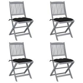 Klappbare Gartenstühle, 4 Stück, Kissen aus massivem Akazienholz von vidaXL, Gartenstühle - Ref: Foro24-3064585, Preis: 208,2...