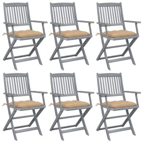 Folding garden chairs 6 pcs solid acacia wood cushions by vidaXL, Garden chairs - Ref: Foro24-3065425, Price: 299,51 €, Disco...