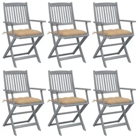 Folding garden chairs 6 pcs solid acacia wood cushions by vidaXL, Garden chairs - Ref: Foro24-3065425, Price: 291,31 €, Disco...
