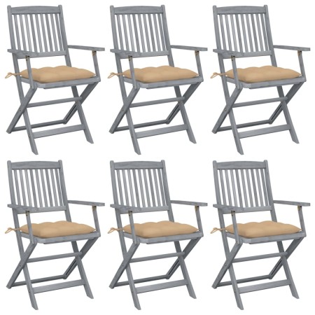Folding garden chairs 6 pcs solid acacia wood cushions by vidaXL, Garden chairs - Ref: Foro24-3065425, Price: 299,37 €, Disco...