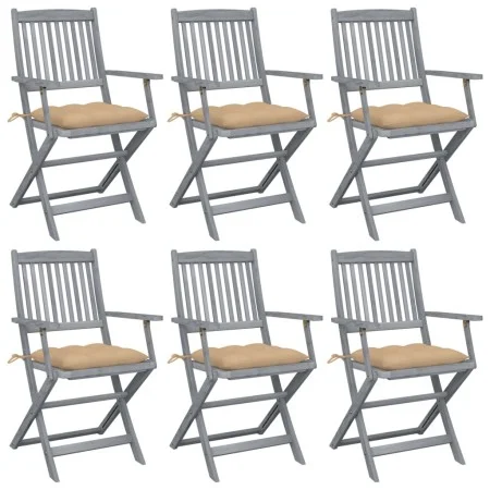Klappbare Gartenstühle, 6 Stück, Kissen aus massivem Akazienholz von vidaXL, Gartenstühle - Ref: Foro24-3065425, Preis: 290,7...