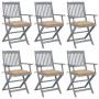 Folding garden chairs 6 pcs solid acacia wood cushions by vidaXL, Garden chairs - Ref: Foro24-3065425, Price: 299,37 €, Disco...