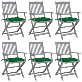 Folding garden chairs 6 pcs solid acacia wood cushions by vidaXL, Garden chairs - Ref: Foro24-3065427, Price: 291,49 €, Disco...