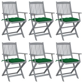 Klappbare Gartenstühle, 6 Stück, Kissen aus massivem Akazienholz von vidaXL, Gartenstühle - Ref: Foro24-3065427, Preis: 299,6...