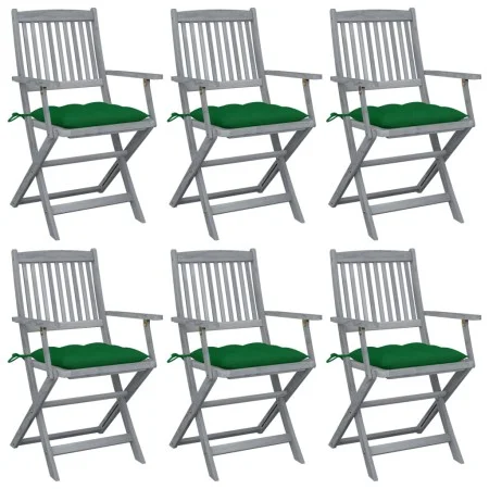 Folding garden chairs 6 pcs solid acacia wood cushions by vidaXL, Garden chairs - Ref: Foro24-3065427, Price: 295,22 €, Disco...