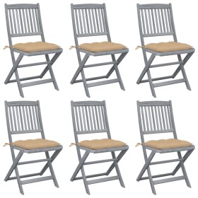 Klappbare Gartenstühle, 6 Stück, Kissen aus massivem Akazienholz von vidaXL, Gartenstühle - Ref: Foro24-3065452, Preis: 332,9...