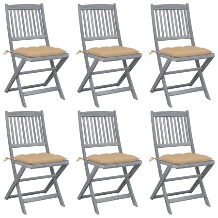 Klappbare Gartenstühle, 6 Stück, Kissen aus massivem Akazienholz von vidaXL, Gartenstühle - Ref: Foro24-3065452, Preis: 332,9...