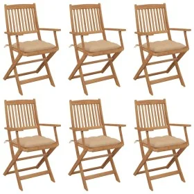 6 pcs folding garden chairs and solid acacia wood cushions by vidaXL, Garden chairs - Ref: Foro24-3074958, Price: 335,27 €, D...