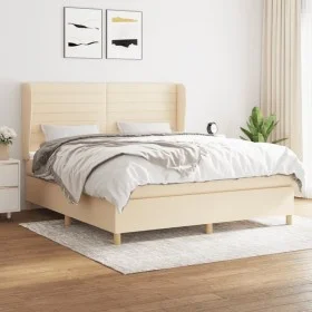 Box spring bed with cream fabric mattress 160x200 cm by vidaXL, Beds and slatted bases - Ref: Foro24-3128618, Price: 599,60 €...