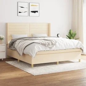 Box spring bed with cream fabric mattress 160x200 cm by vidaXL, Beds and slatted bases - Ref: Foro24-3132086, Price: 605,18 €...