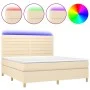 Boxspringbett-Matratze und LED-Leuchten, cremefarbener Stoff, 160 x 200 cm von vidaXL, Betten und Lattenroste - Ref: Foro24-3...