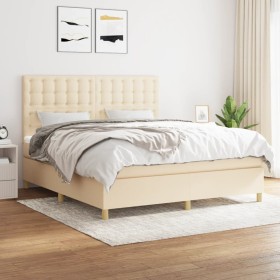Box spring bed with cream fabric mattress 160x200 cm by vidaXL, Beds and slatted bases - Ref: Foro24-3142670, Price: 608,51 €...