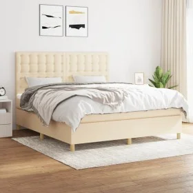 Box spring bed with cream fabric mattress 160x200 cm by vidaXL, Beds and slatted bases - Ref: Foro24-3142670, Price: 596,24 €...