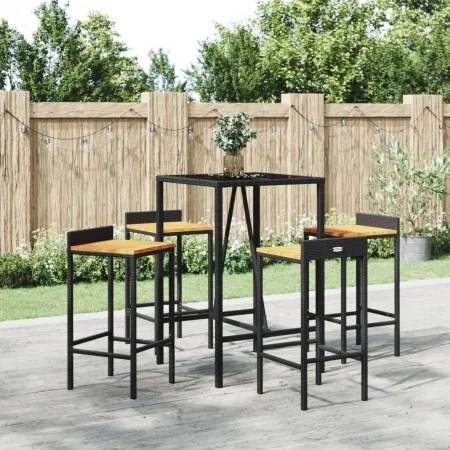 Bartisch und Gartenhocker 5 Stück Akazienholz PE Rattan schwarz von vidaXL, Gartensets - Ref: Foro24-3187675, Preis: 253,81 €...